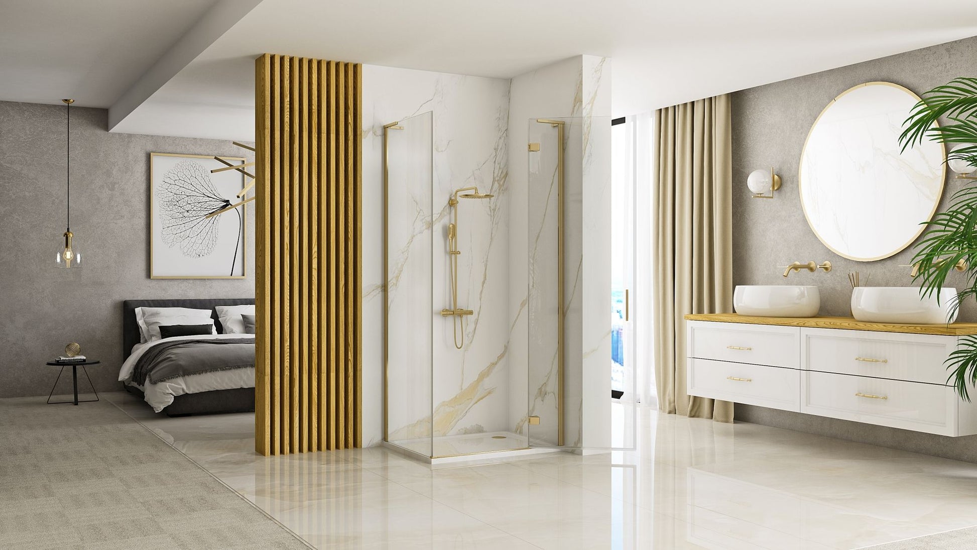 Duschkabine REA Hugo 100x90 Gold Brush  3