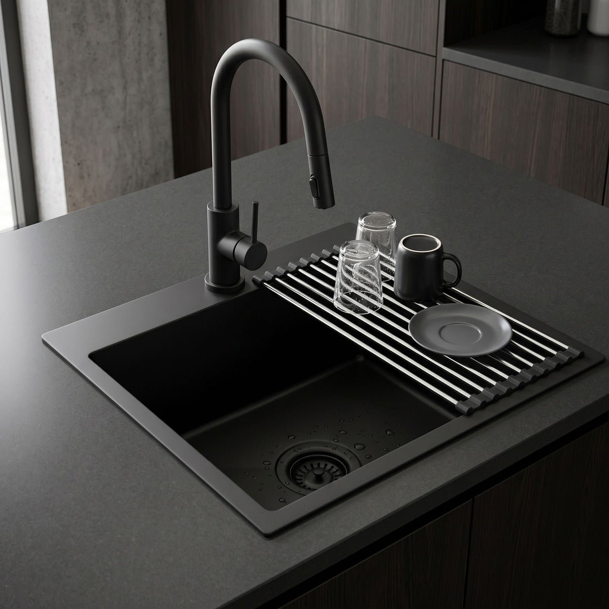 Stahlspüle Mit 3-teiligem Zubehörset REA Leo 50 Black Beige Accessoires 3