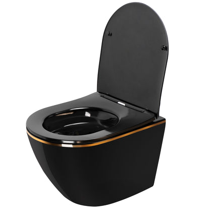 WC Schüssel Randlos CARLO Mini Rimless Duroplast Flat Black Gold Edge  3