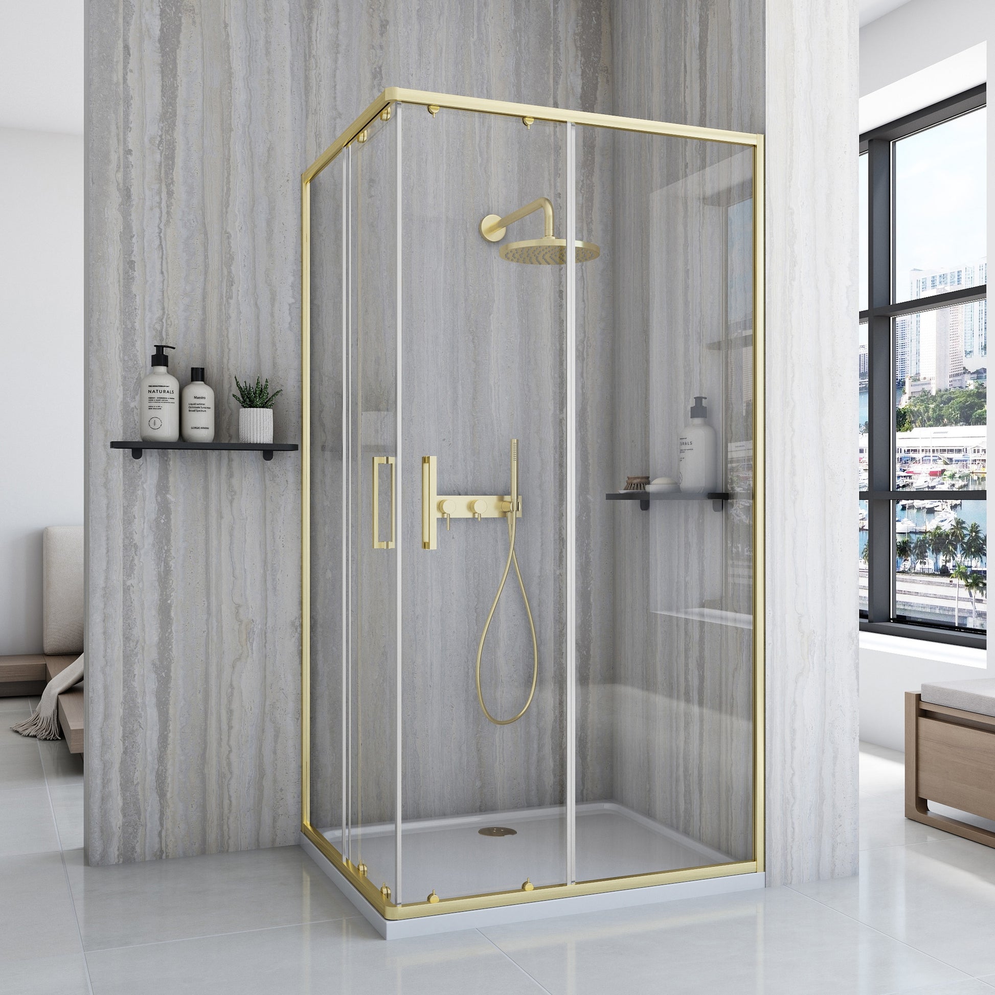 Duschkabine Rea City 80 x 100 Brush Gold ohne Duschwanne 2