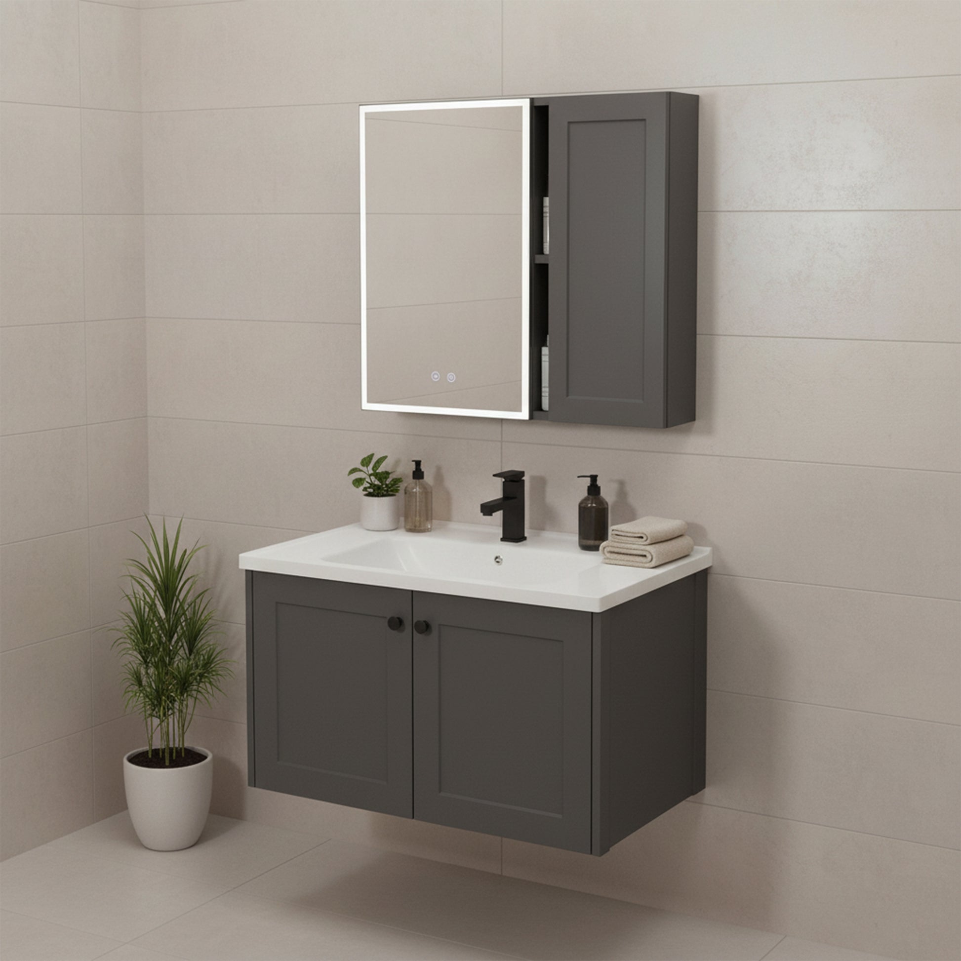 Badezimmermöbel-Set mit Waschbecken Monti 60cm Grey  3
