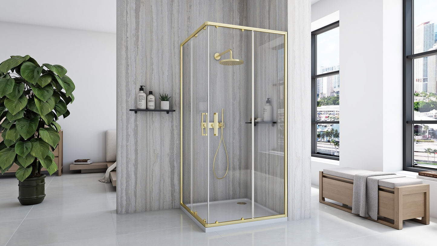 Duschkabine Rea City 80x80 Gold Brush mit Duschwanne Savoy Schwarz 4
