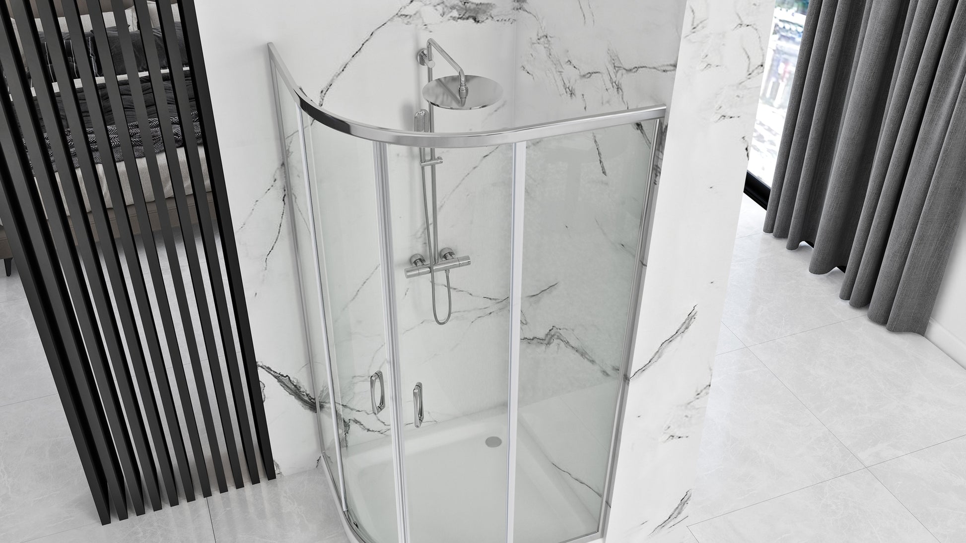 Duschkabine REA Look Chrome 80x80 Mit weißer Duschwanne Look 3