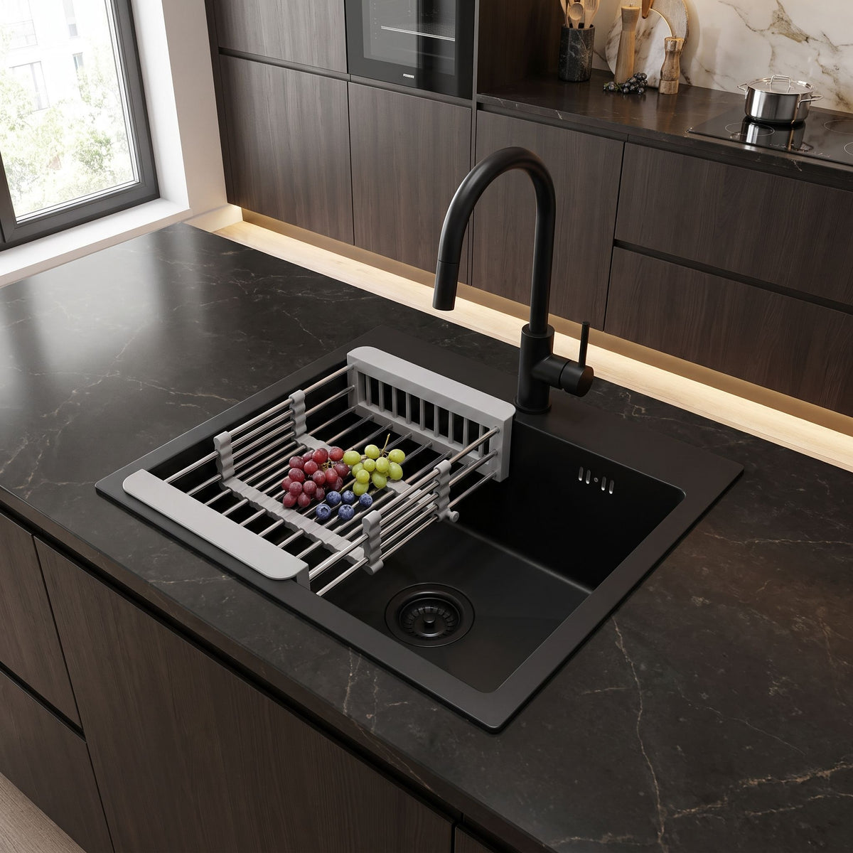 Stahlspüle Mit 3-teiligem Zubehörset REA Leo 40 Black Beige Accessoires 4