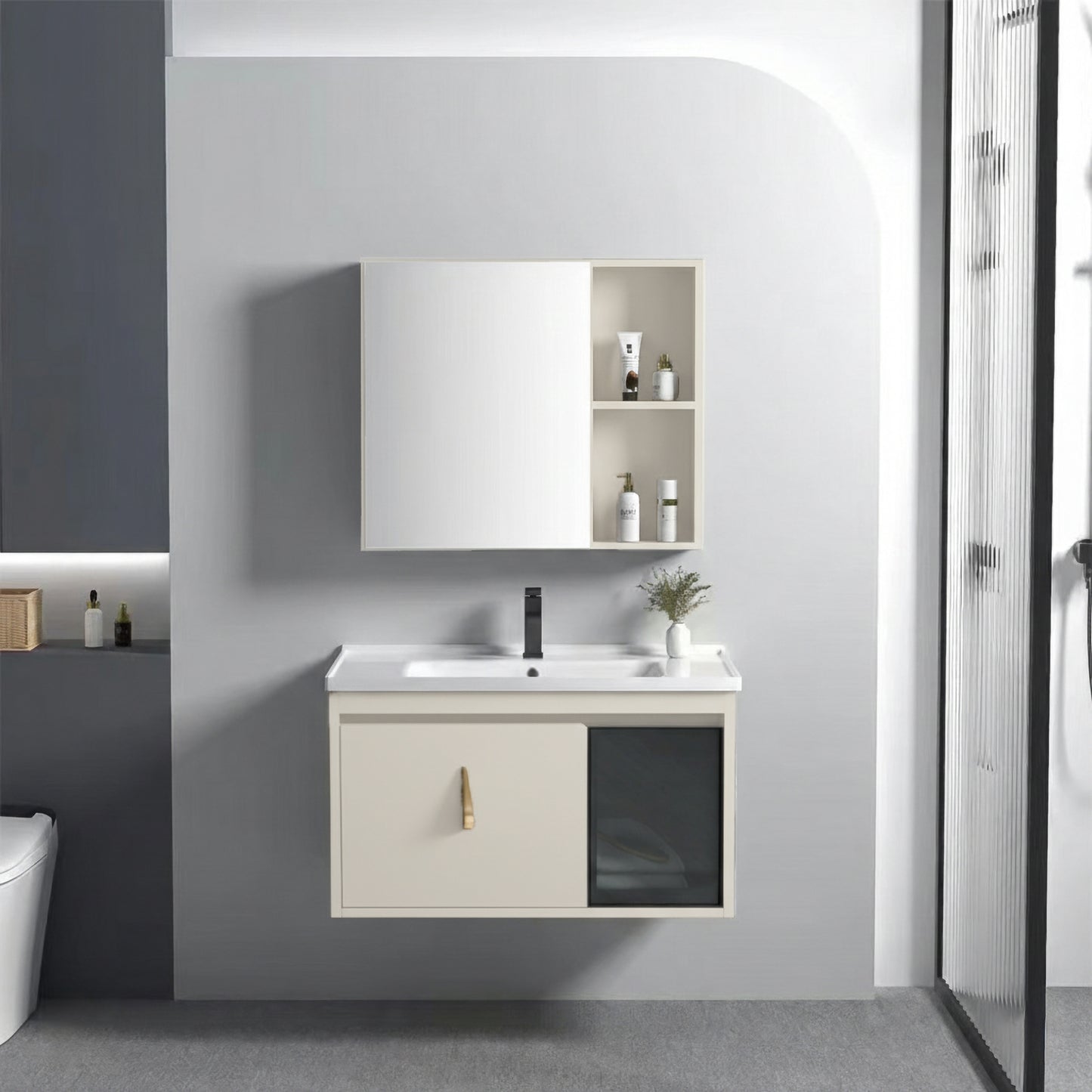 Badezimmermöbel-Set mit Waschbecken Paris 60cm Beige  1