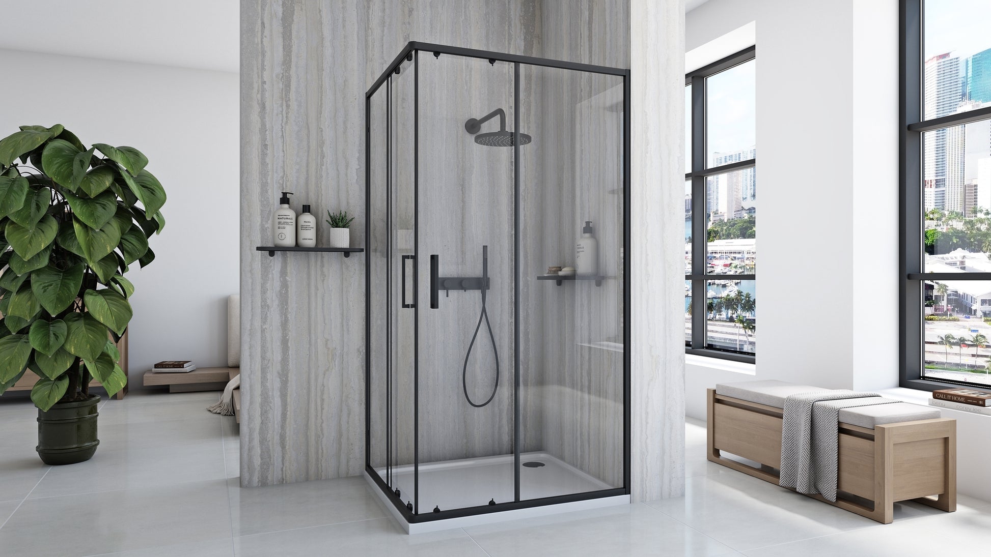 Duschkabine Rea City 80 x 100 Black mit Duschwanne Savoy 3