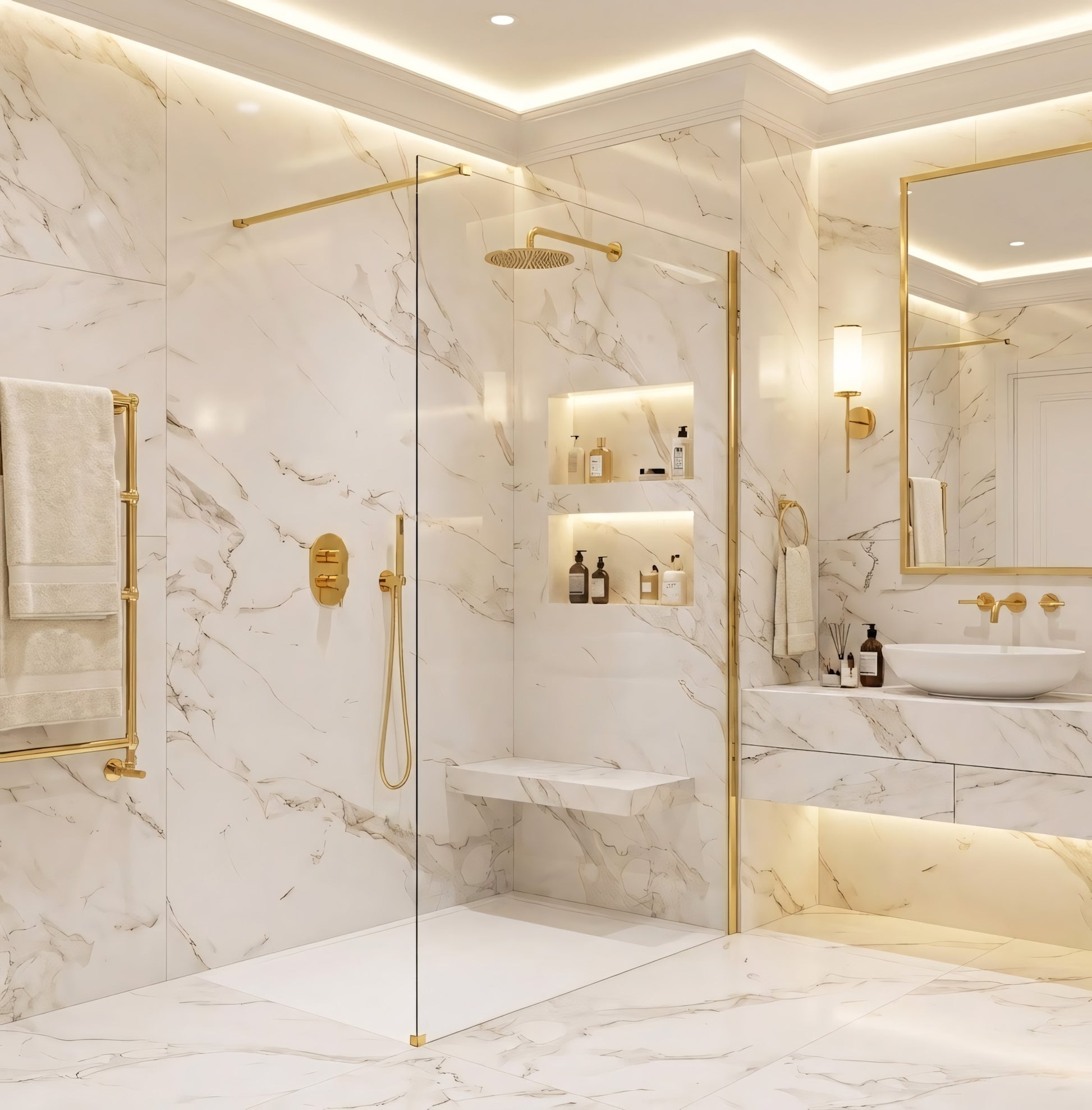 Duschwand Rea Flexi Transparent / Gold 140  10