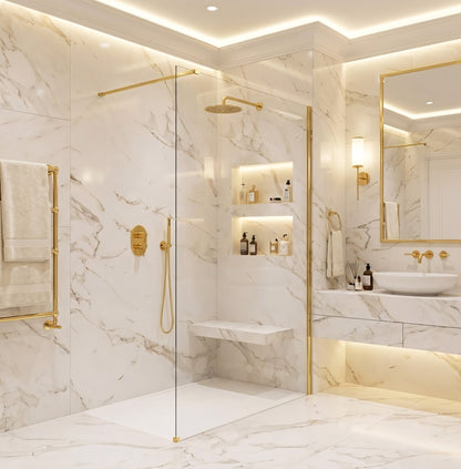 Duschwand Rea Flexi Transparent / Gold 140  10