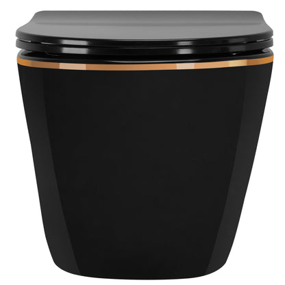 WC Schüssel Randlos CARLO Mini Rimless Duroplast Flat Black Gold Edge  2