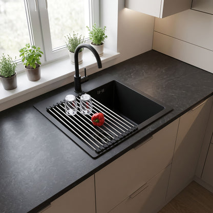 Stahlspüle Mit 3-teiligem Zubehörset REA Leo 40 Black Beige Accessoires 5