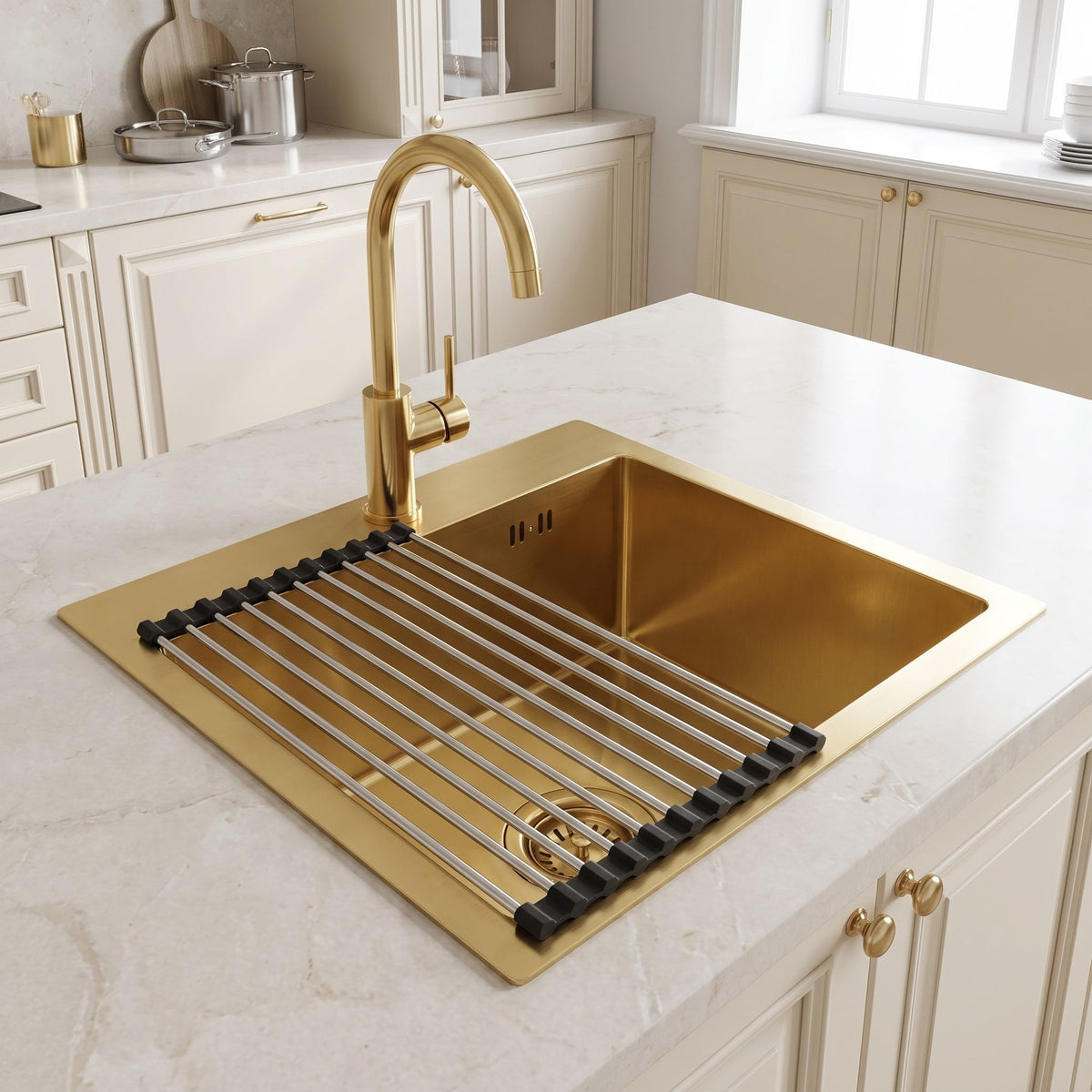 Stahlspüle Mit 3-teiligem Zubehörset REA Leo 40 Brush Gold 3