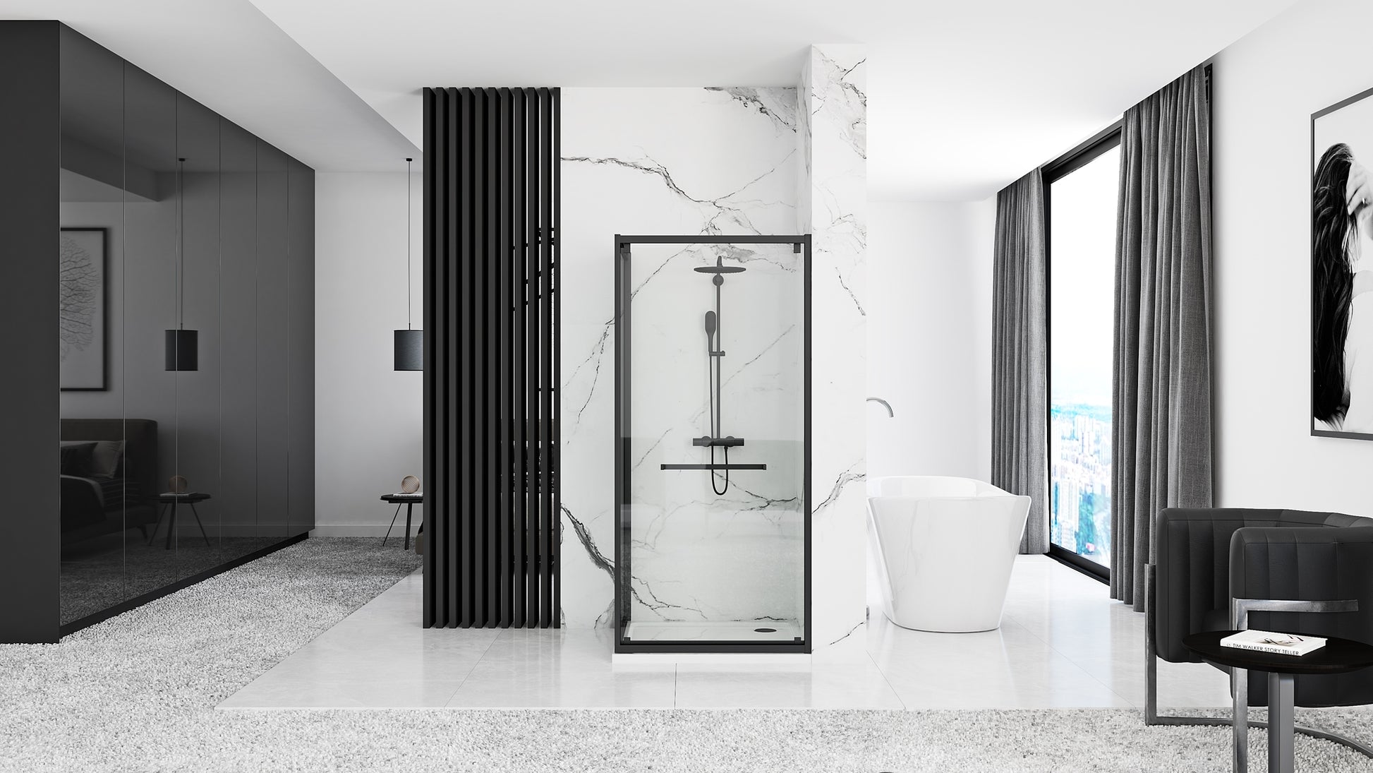 Duschkabine Rea Space In Black 90x90 mit Duschwanne Savoy 2