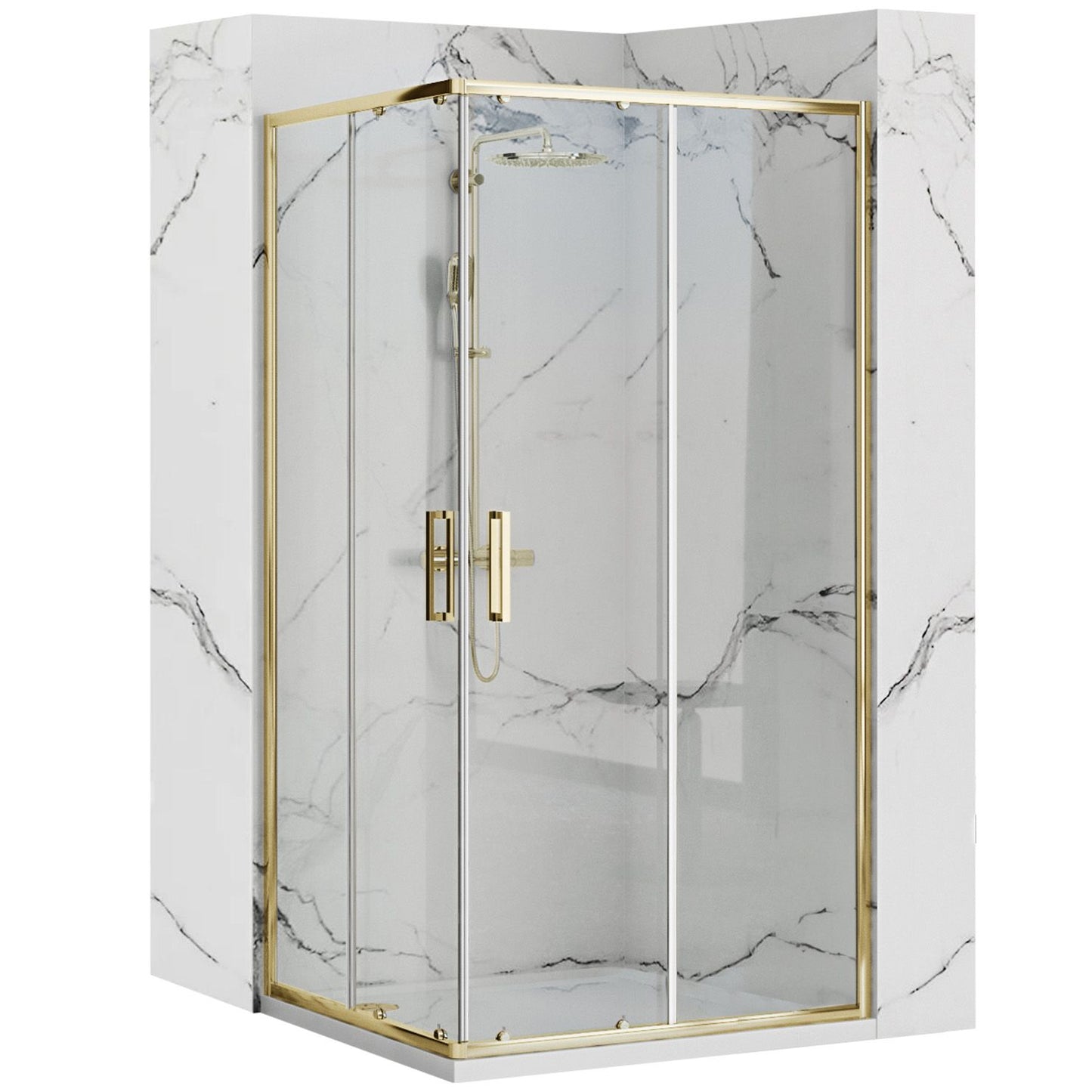 Duschkabine Rea Punto 80 x 100 Gold mit Duschwanne Savoy 1