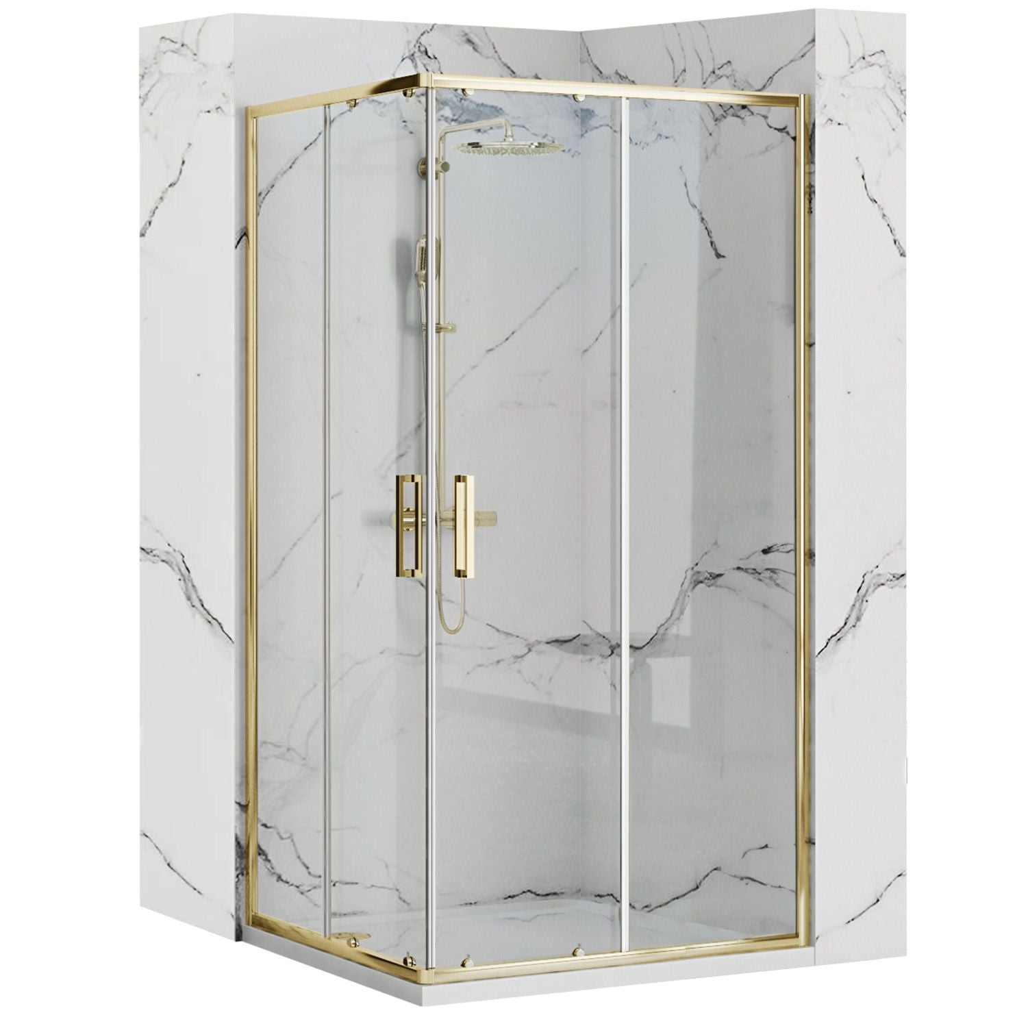 Duschkabine Rea Punto 80 x 100 Gold mit Duschwanne Savoy 1
