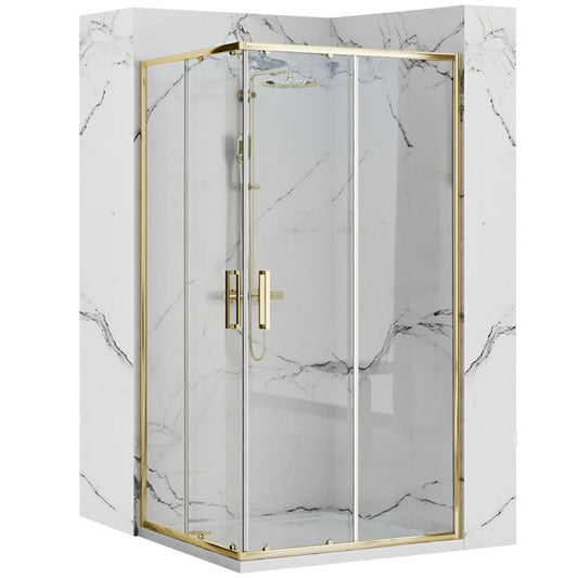 Duschkabine Rea Punto 80 x 100 Gold mit Duschwanne Savoy 1