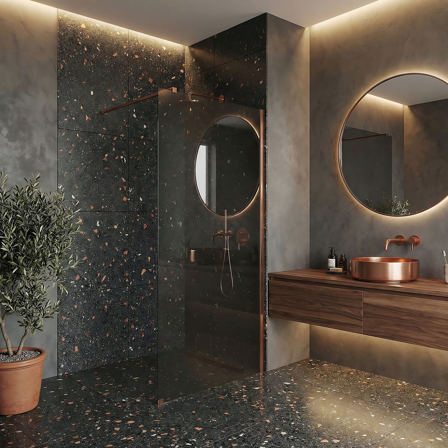 Duschwand Rea Flexi Grey / Brush Copper 80  8