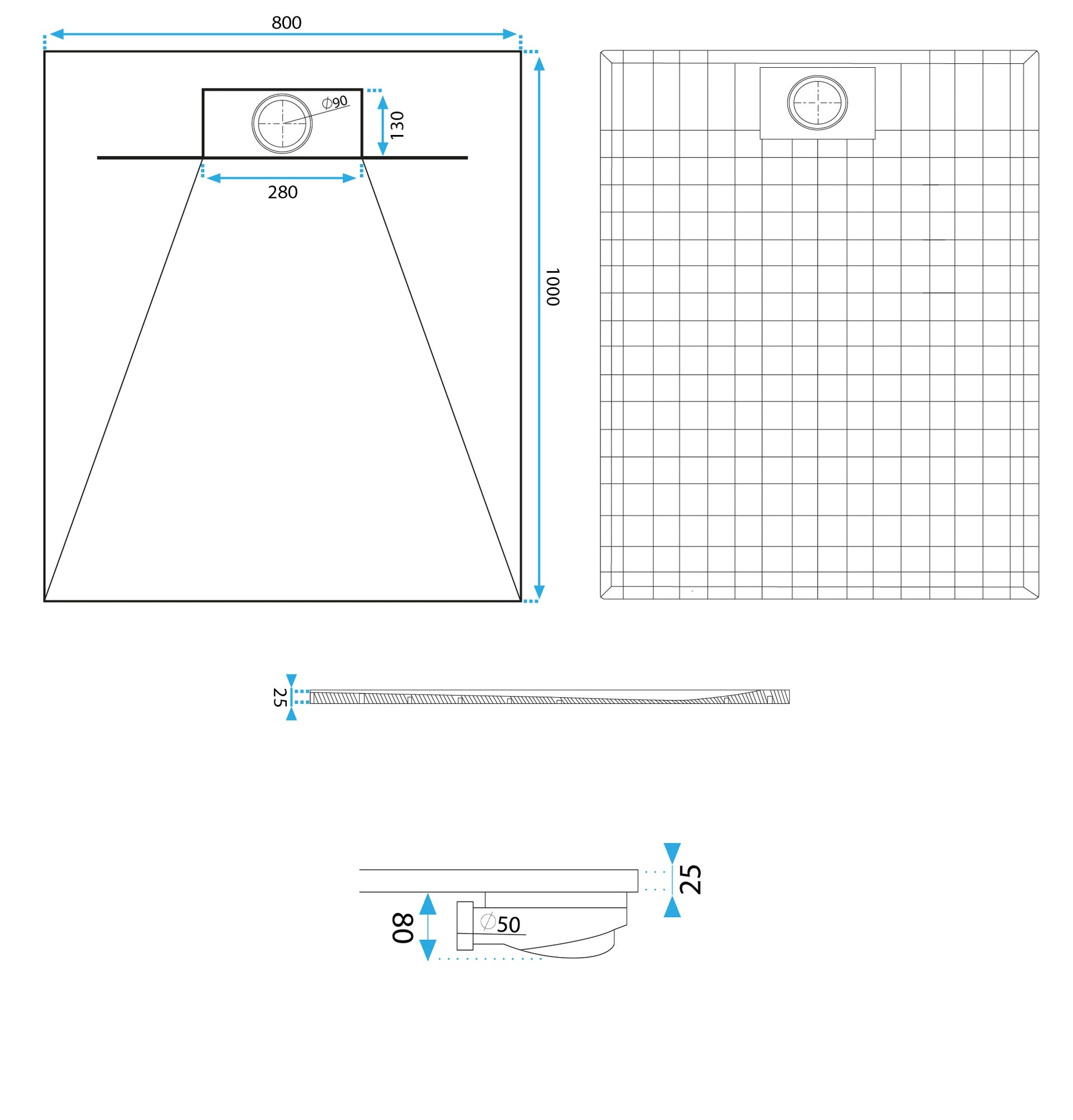 Duschtasse Bazalt White 80x100  9
