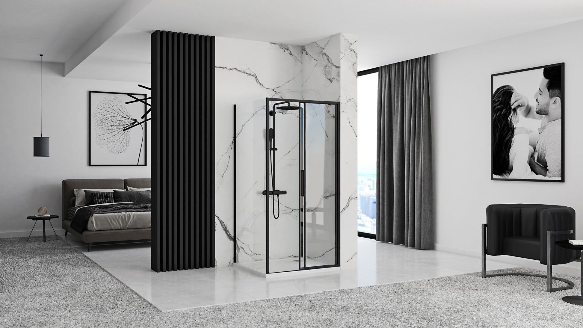 Eckdusche Rapid Slide Black 140 x 90 4