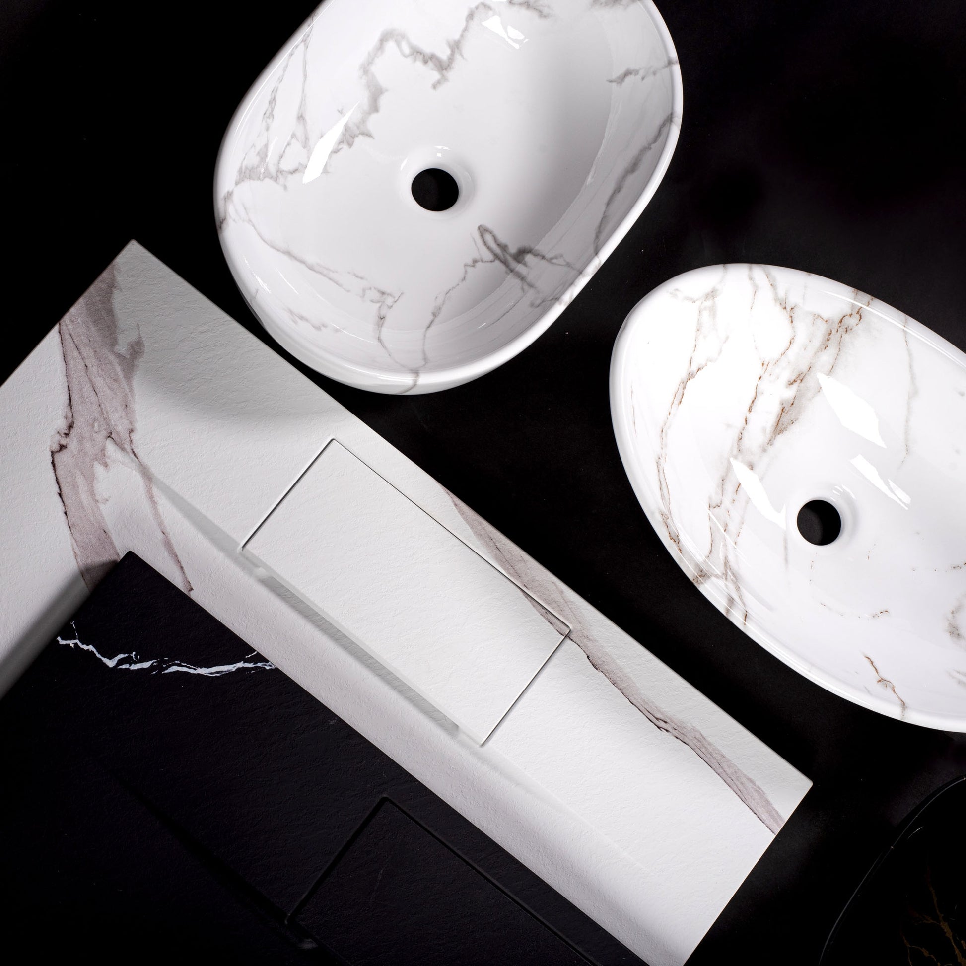 Set Aufsatzwaschbecken Sofia marble black + Waschbeckenarmatur Lungo gold + Stöpsel gold  13