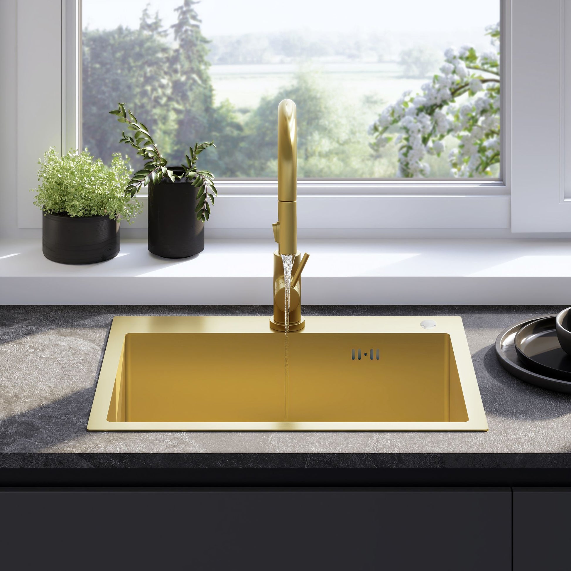 Edelstahlspüle Liam BRUSH GOLD mit Küchenarmatur 4