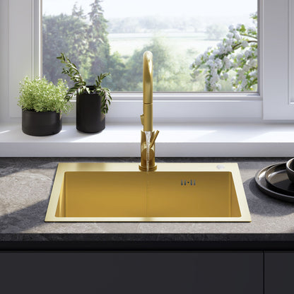 Edelstahlspüle Liam BRUSH GOLD mit Küchenarmatur 4