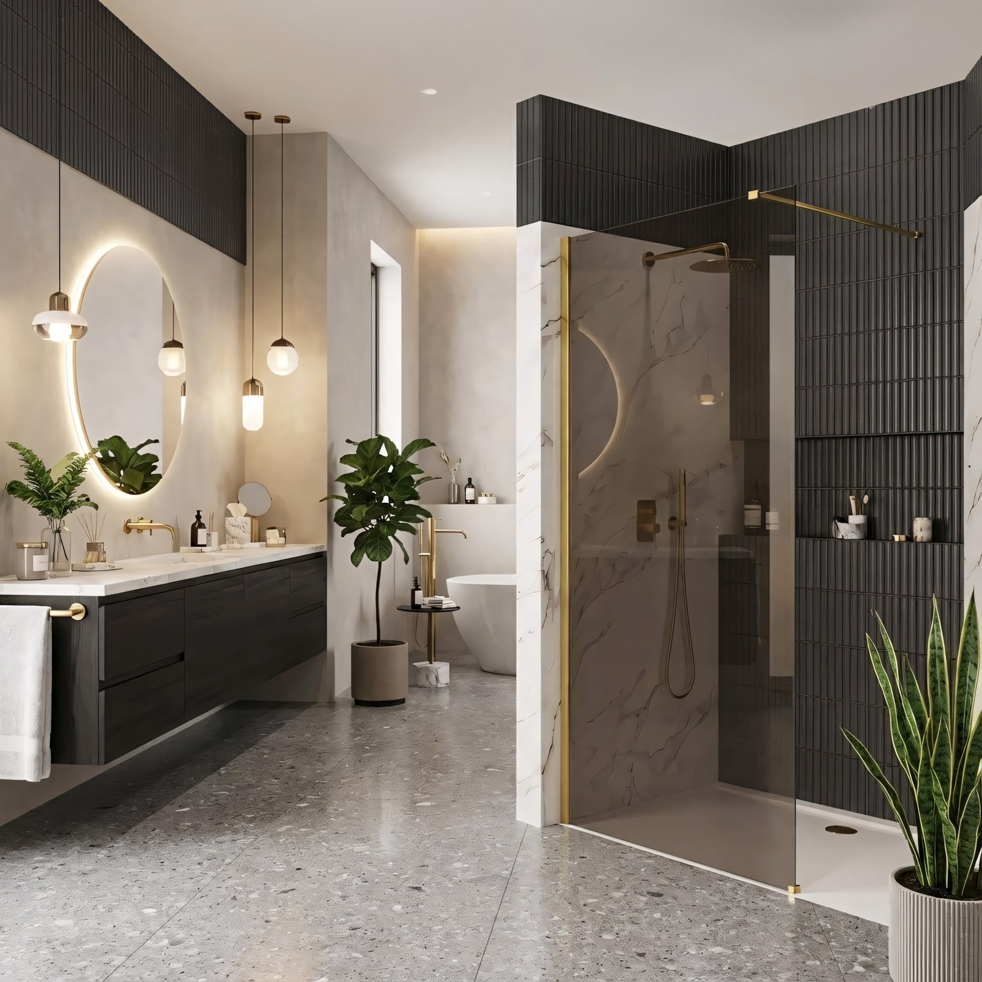 Duschwand Rea Flexi Brown / Gold 90  4