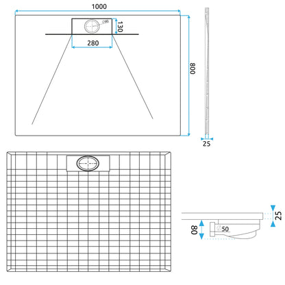 Duschtasse Bazalt Long White 80x100  9
