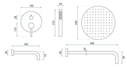 Unterputz Wannen-/Duschset Lungo Copper  + BOX  11