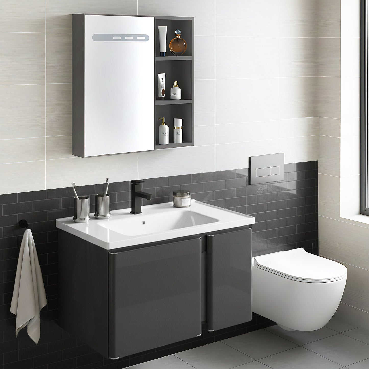 Badezimmermöbel-Set mit Waschbecken Tula 60cm Grey  4