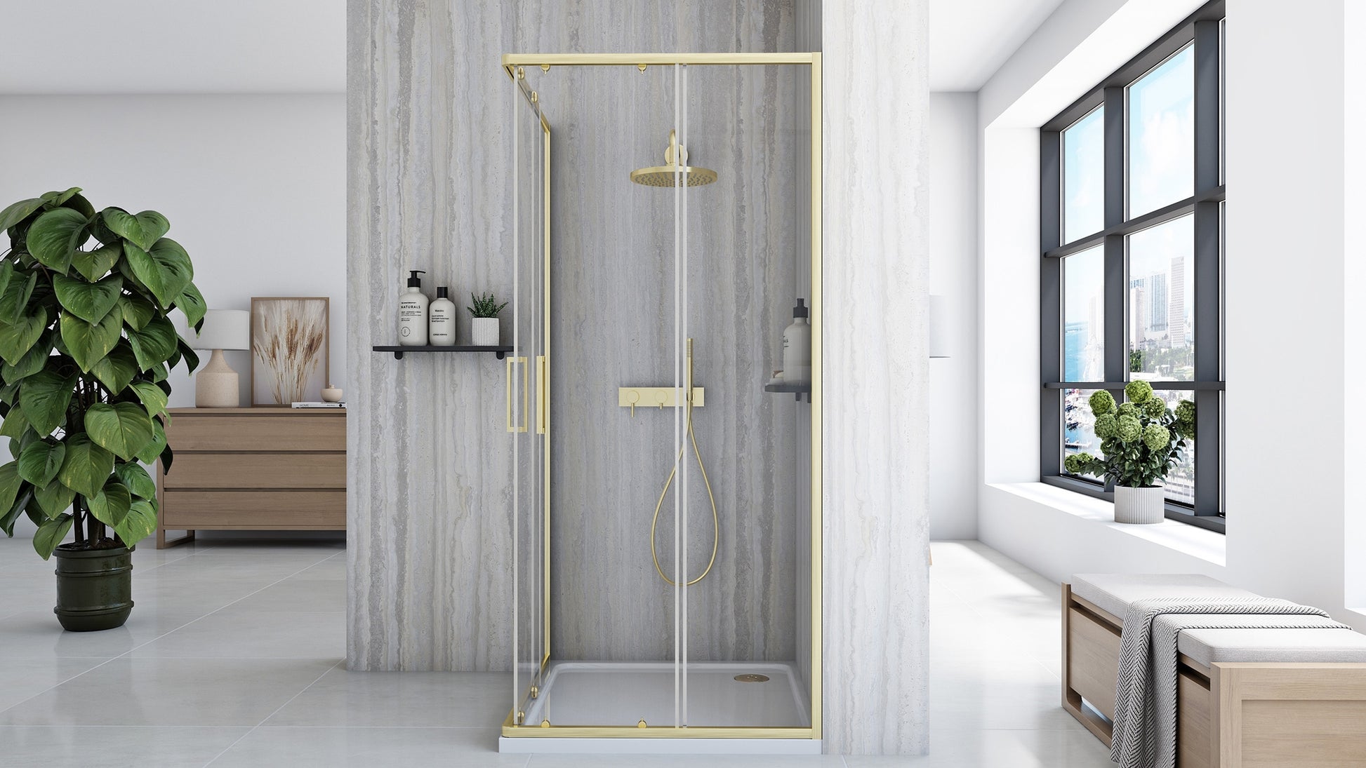 Duschkabine Rea City  90x90 Gold ohne Duschwanne 3