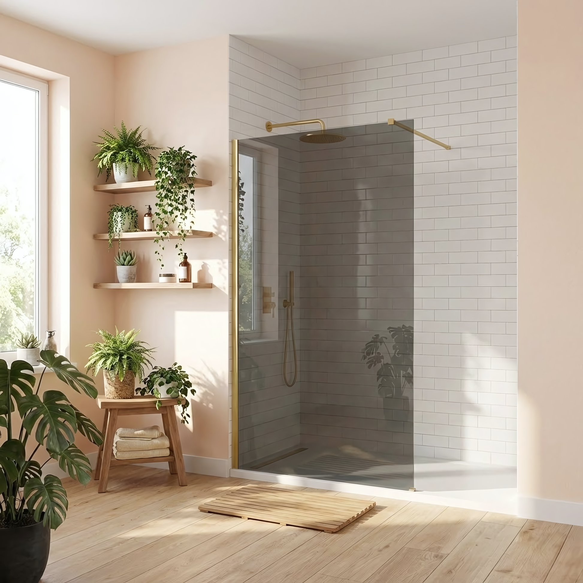 Duschwand Rea Flexi Grey / Brush Gold 100  10