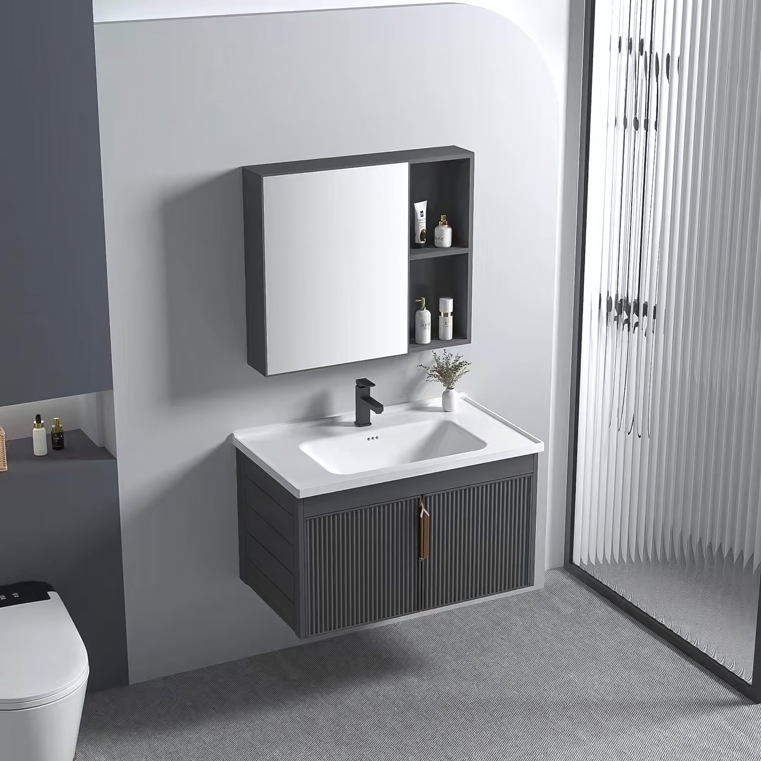 Badezimmermöbel-set Mit Waschbecken Astor 60cm Grey  2