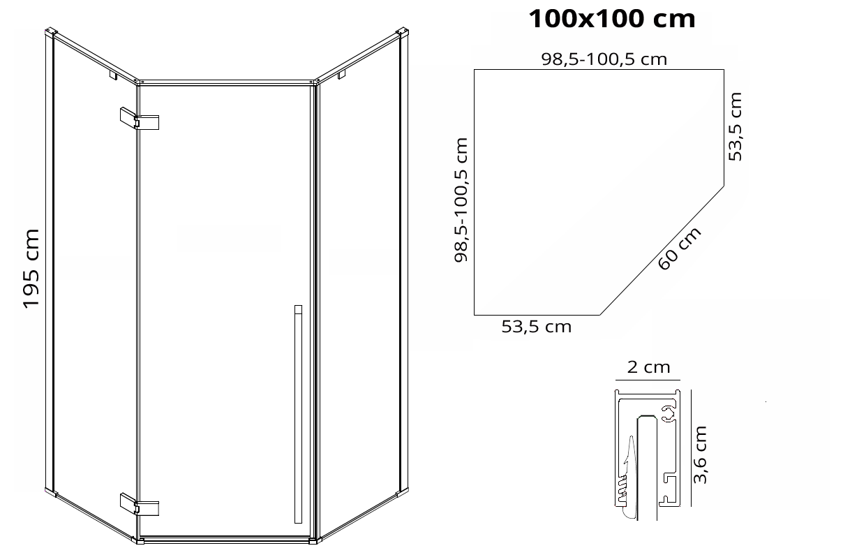 Duschkabine DIAMOND BLACK MAT 100x100  6