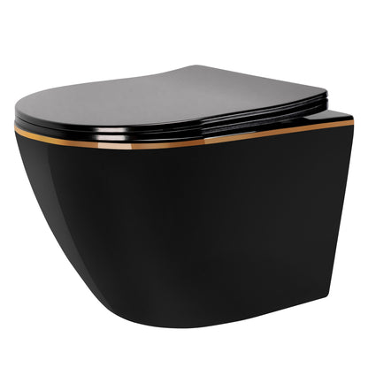 WC Schüssel Randlos CARLO Mini Rimless Duroplast Flat Black Gold Edge  1