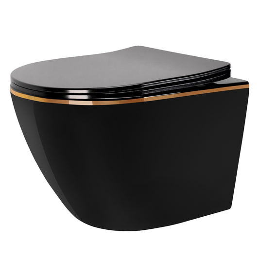 WC Schüssel Randlos CARLO Mini Rimless Duroplast Flat Black Gold Edge  1