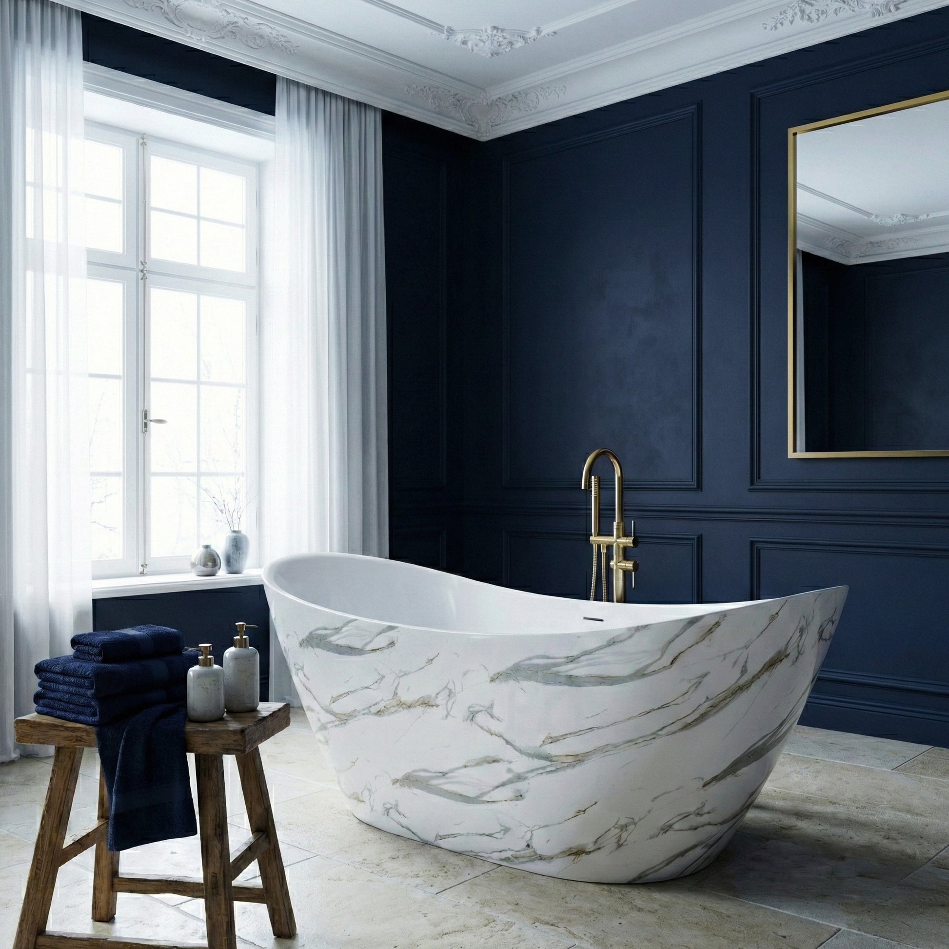 Freistehende Acrylbadewanne Ferrano Slim Nature 170  4
