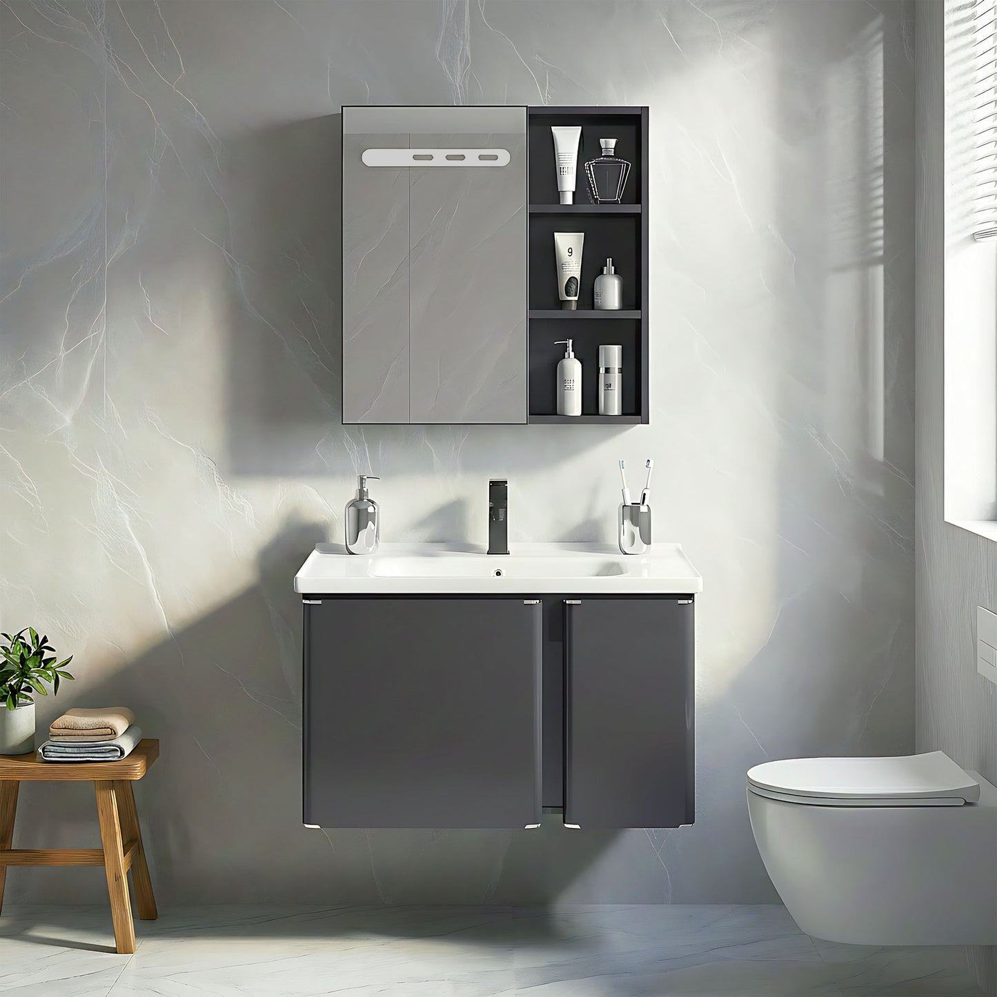 Badezimmermöbel-Set mit Waschbecken Tula 60cm Grey  1