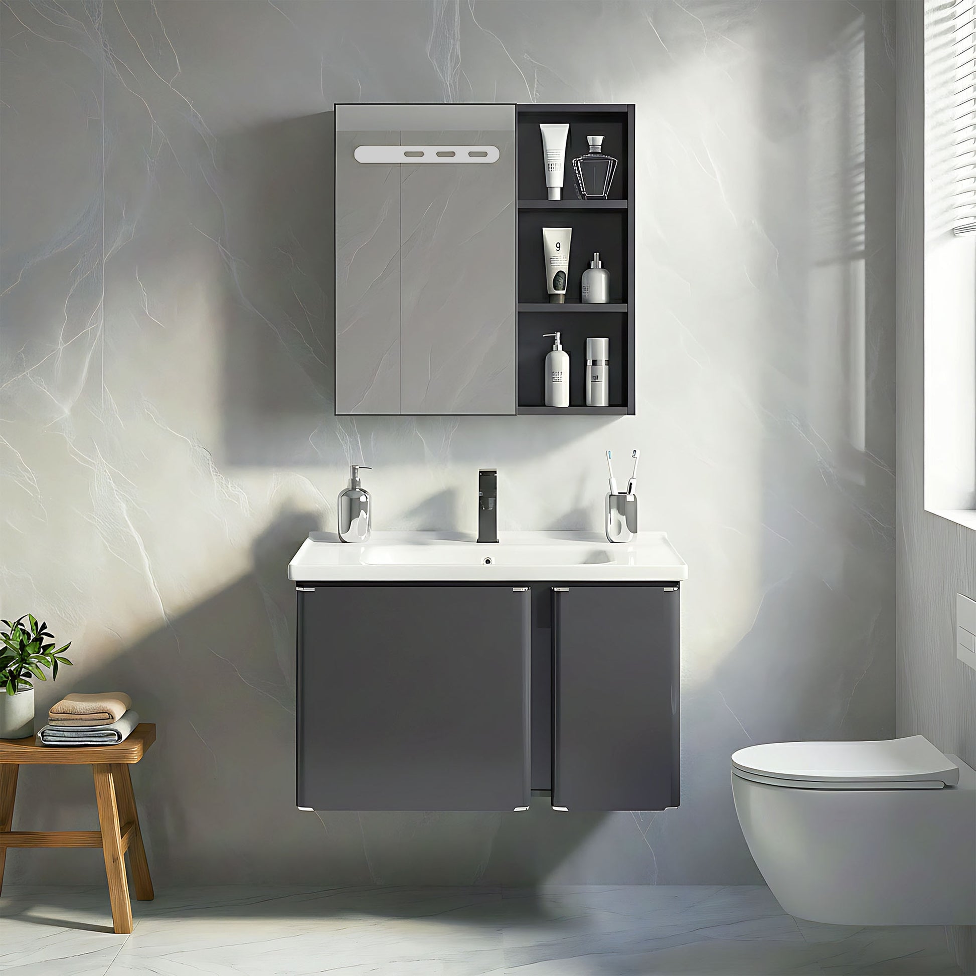 Badezimmermöbel-Set mit Waschbecken Tula 60cm Grey  1