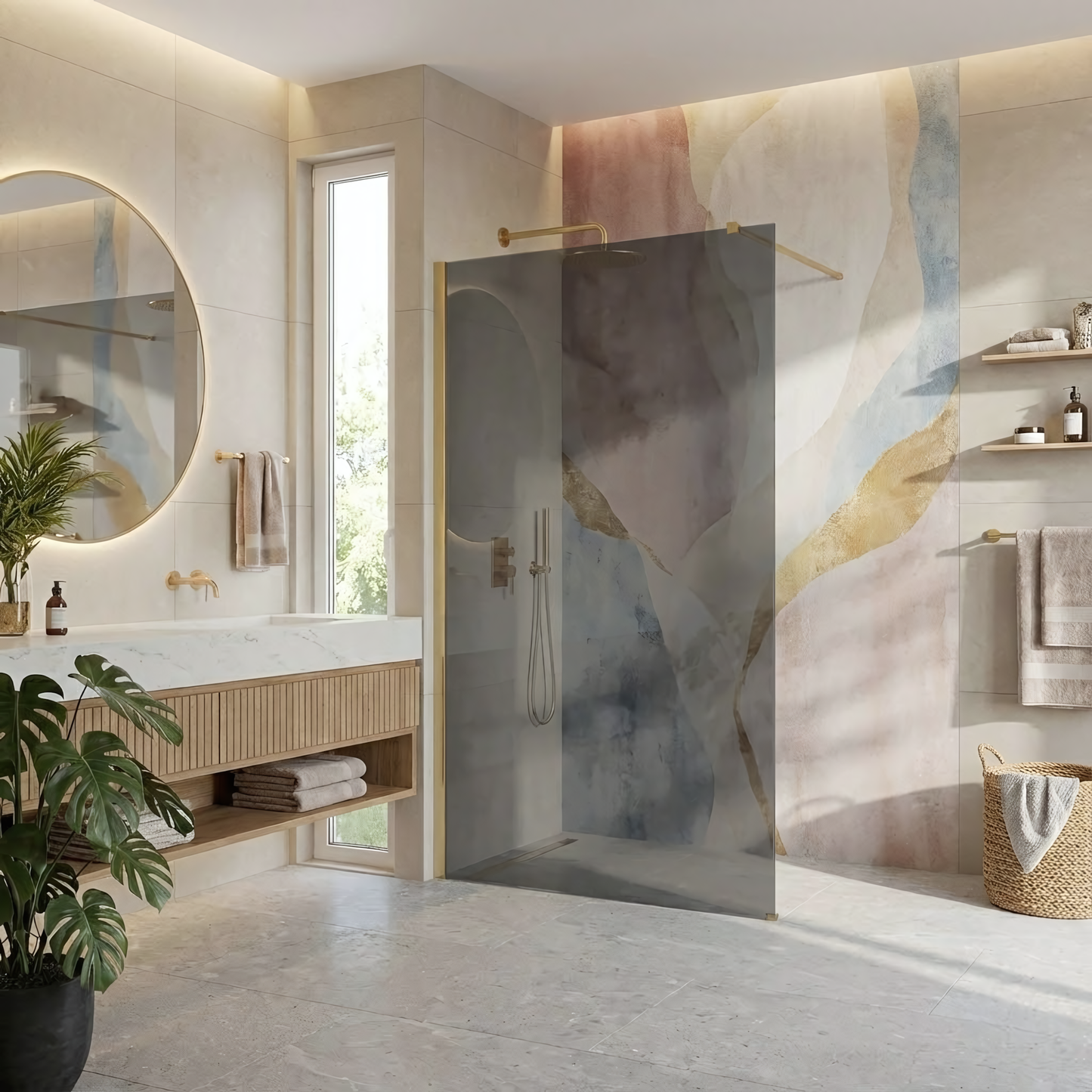 Duschwand Rea Flexi Grey / Brush Gold 130  10