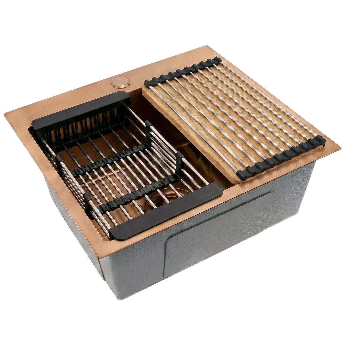 Stahlspüle Mit 3-teiligem Zubehörset REA Leo 50 Brush Copper Graue Accessoires 12