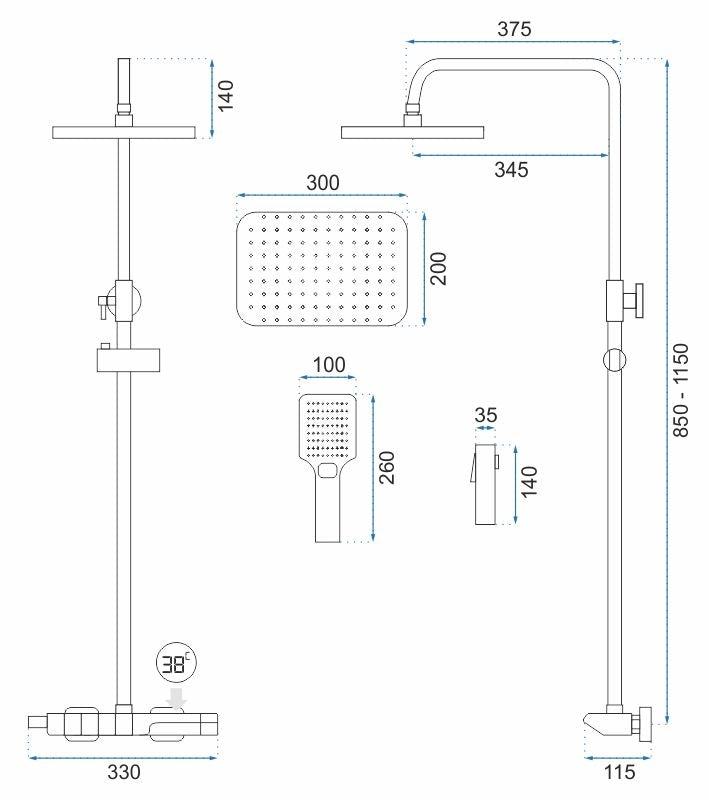 Duschgarnitur mit Thermostat REA ROB Black  9