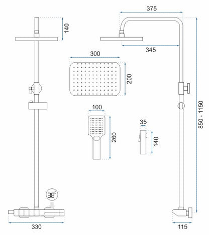 Duschgarnitur mit Thermostat REA ROB Black  9