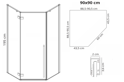 Duschkabine DIAMOND GOLD 90x90 mit Duschwanne Diamond 9
