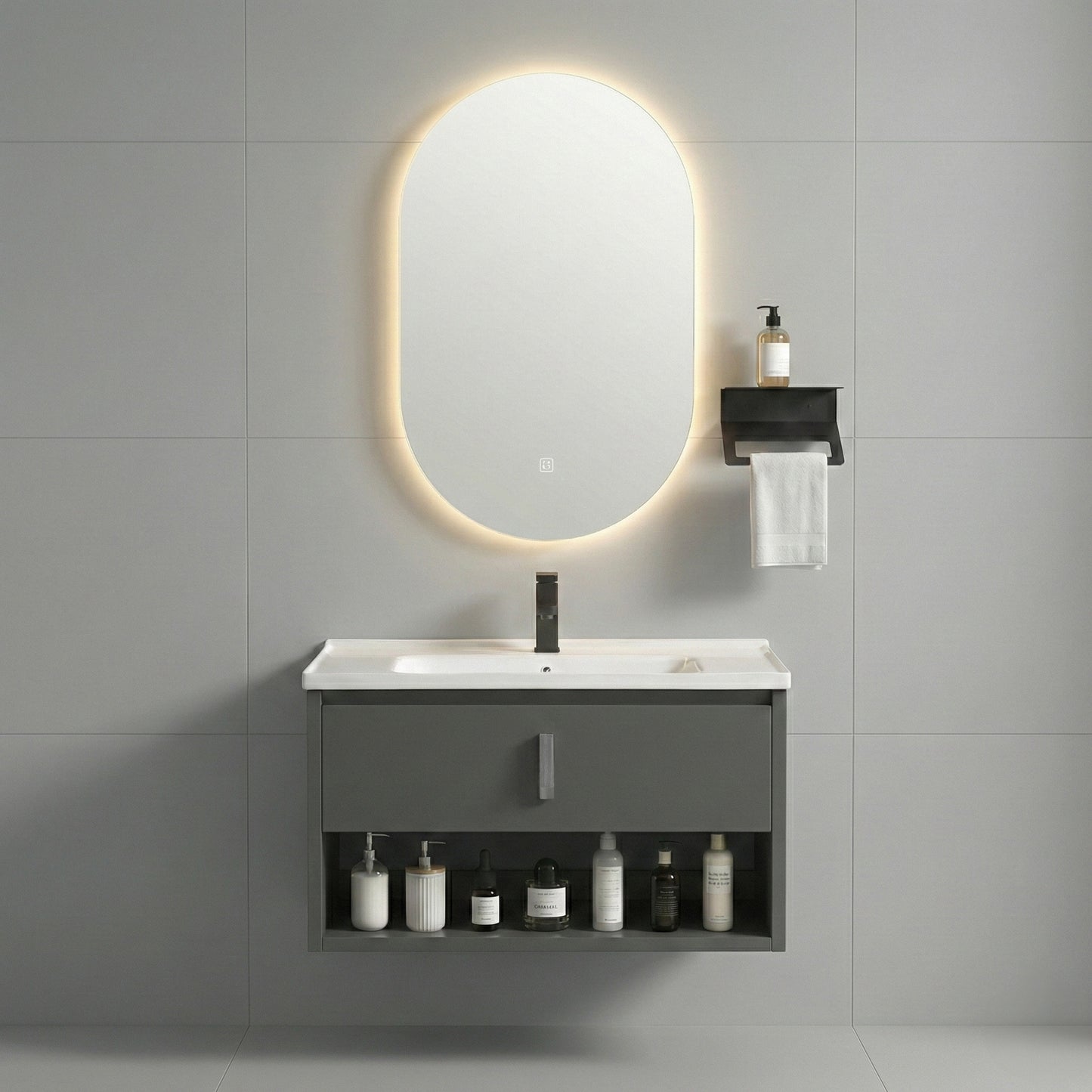 Badezimmermöbel-Set mit Waschbecken Toledo 60cm Grey  1