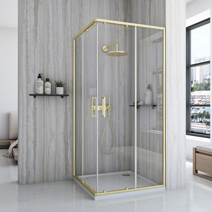 Duschkabine Rea City 80x80 Gold Brush mit Duschwanne Savoy Schwarz 2