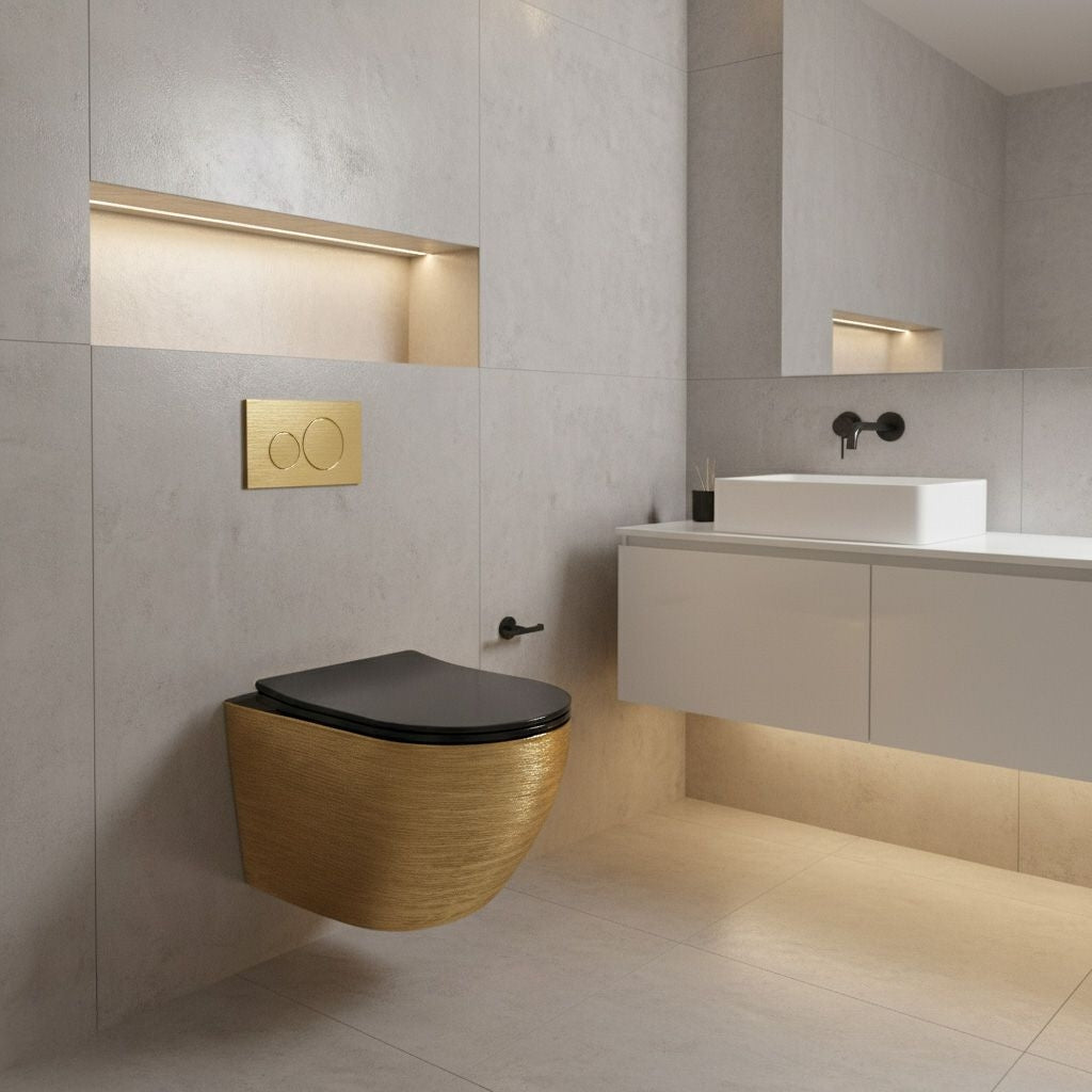 Wc Schüssel Randlos Rea Carlo Mini Tornado Black Brush Gold  9