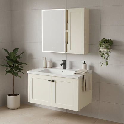Badezimmermöbel-Set mit Waschbecken Monti 60cm Creme  3