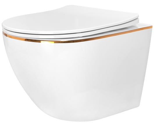 WC Schüssel Randlos Carlo white Mini Flat Gold Edge  1