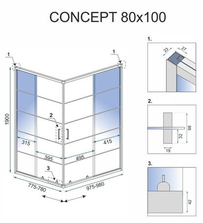 Duschkabine Rea Concept Black 80x100 mit Duschwanne Savoy 5