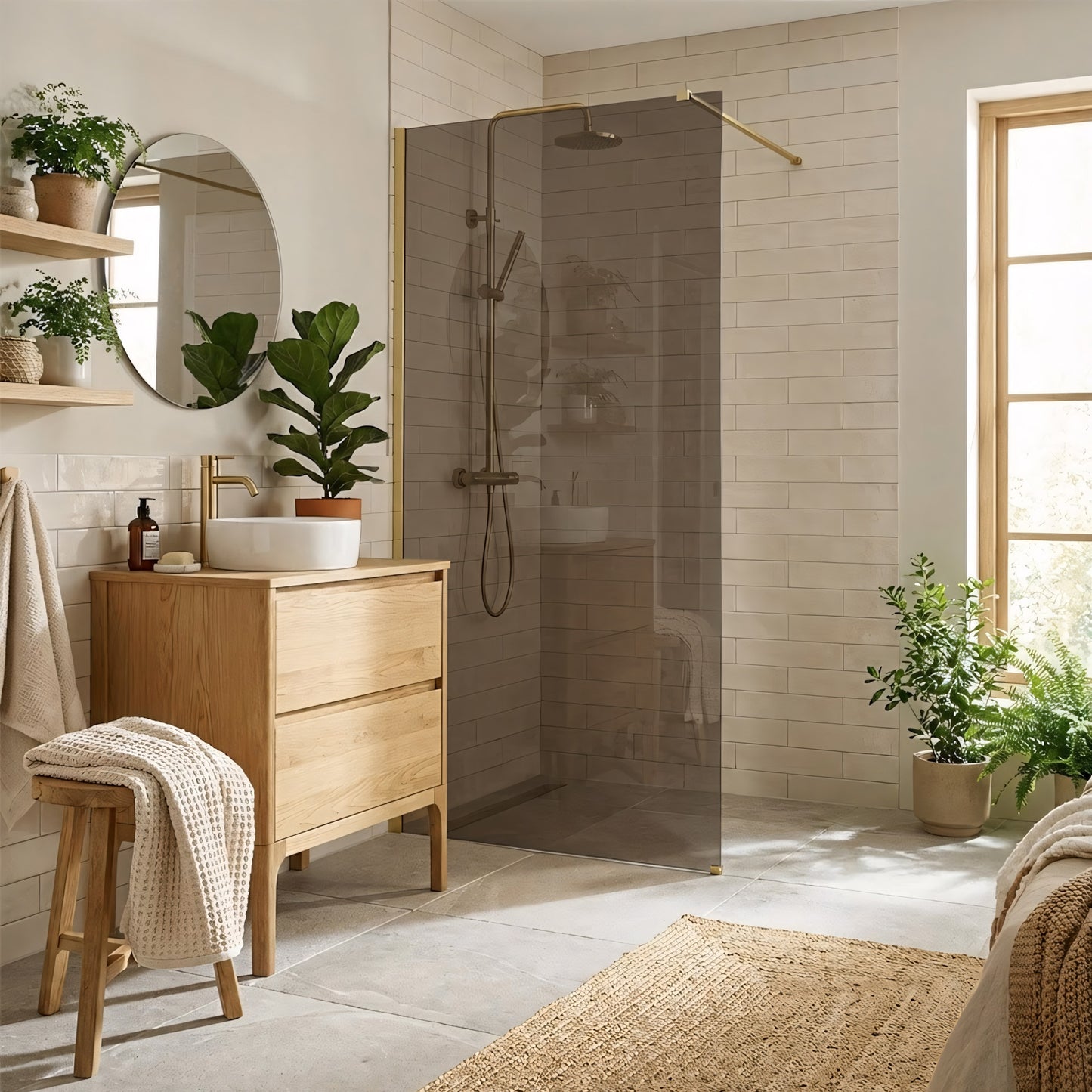 Duschwand Rea Flexi Brown / Brush Gold 80  2